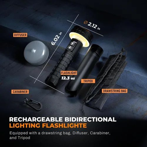 Miniatura 6 de ELESALL Linterna, linterna LED recargable de 5000 lúmenes con pantalla digital, 8 modos e impermeable IPX4 linterna EDC con base magnética