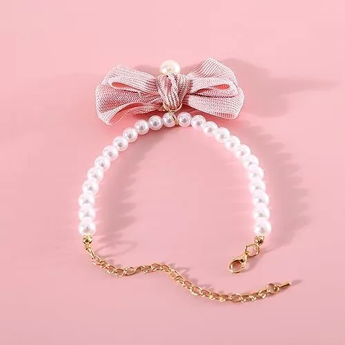Miniatura 3 de Paquete de 3 collares de perlas para perro, joyas de perlas elegantes con lazos grandes, lindo collar de boda, accesorios de disfraz para perros