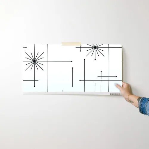 Miniatura 7 de Papel tapiz para despegar y pegar, diseño geométrico de mediados de siglo, moderno, negro, blanco, monocromático, minimalista, extraíble, por
