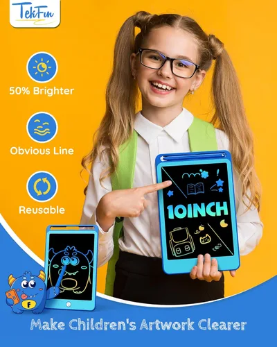 Miniatura 5 de TEKFUN - 2 paquetes de tableta de escritura LCD para niños, tablero de garabatos de 10 pulgadas azul+azul, tablero de dibujo reutilizable