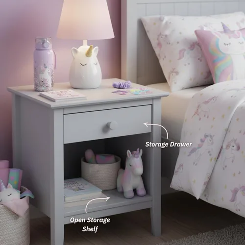 Miniatura 5 de Alaterre Furniture Simplicity - Mesita de noche pequeña con cajón y estante abierto grande, mesa auxiliar de madera maciza de 23.5 pulgadas o mesita