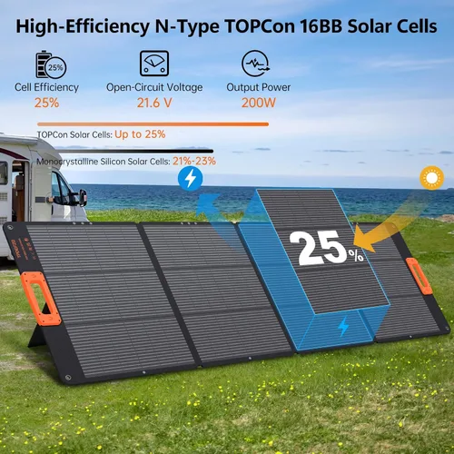 Miniatura 2 de Cargador de panel solar portátil de 200 W, panel solar plegable para central eléctrica, salida QC3.0 USB-A y tipo C, 25% de alta eficiencia, IP68
