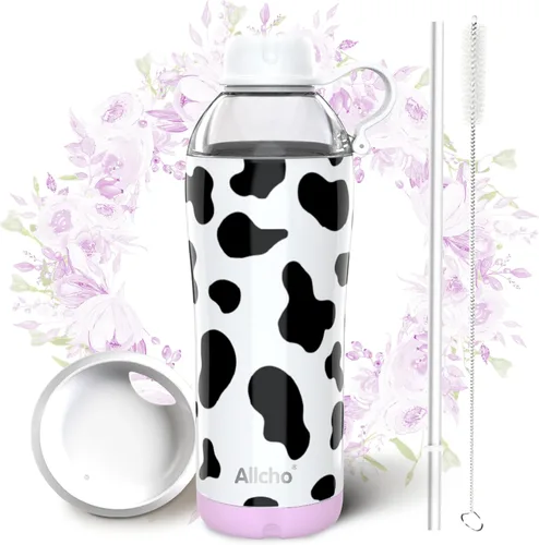 Miniatura 15 de Bow - Botella de agua aislada para mujeres, botellas de agua de acero inoxidable de 18 oz, de doble pared, 2 tapas (para beber y vaso) - Hidrata