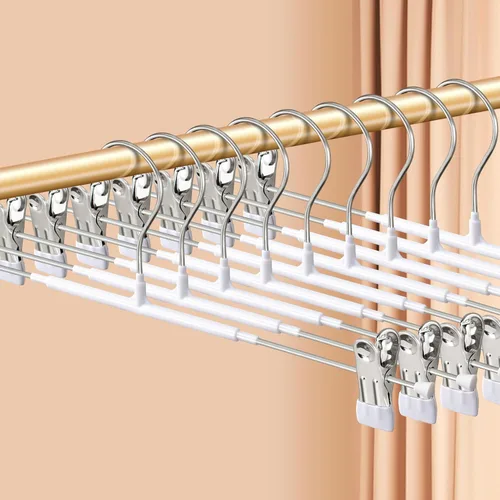 Miniatura 16 de Perchas para pantalones con clips, paquete de 10 perchas ajustables para falda para mujer, perchas antideslizantes para pantalones de mezclilla