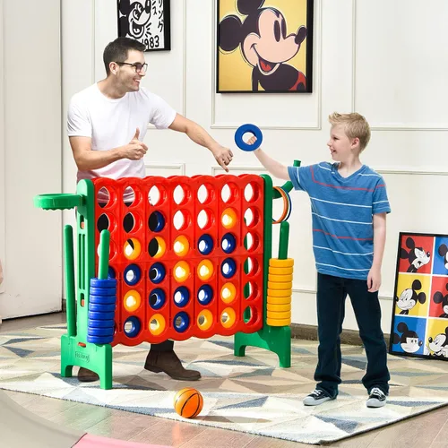 Miniatura 8 de GLACER Giant 4-in-A-Row, Jumbo 4-to-Score Giant Game Set, Outdoor Connect-All-4 Game Set w/Basketball Hoop, Ring Toss, Quick-Release Slider, 42 Verde