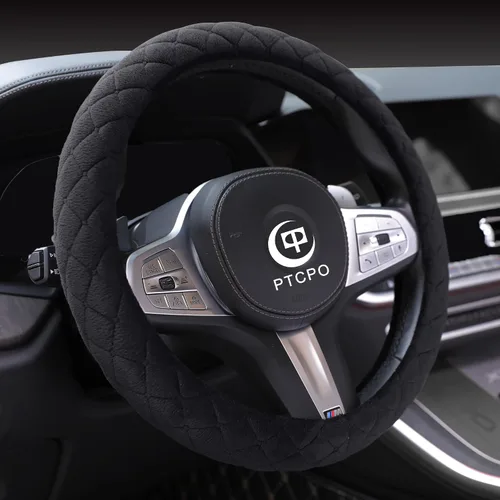 Miniatura 3 de Funda suave para volante de auto para sedán, SUV, terciopelo de lujo cálido, sin olor, universal, antideslizante, verano invierno, negro