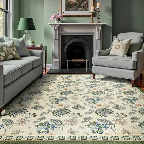 Miniatura 18 de Jinchan Fiora - Alfombra redonda de 8 pies, alfombras vintage con diseño floral envejecido, lavable a máquina, antideslizante, de pelo bajo, Azul