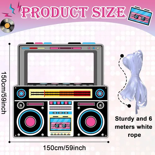 Miniatura 2 de Accesorios para cabina de fotos de radio para cabina de fotos retro de los 80 y 90, accesorios para cabina de fotos de boombox, pancartas de radio