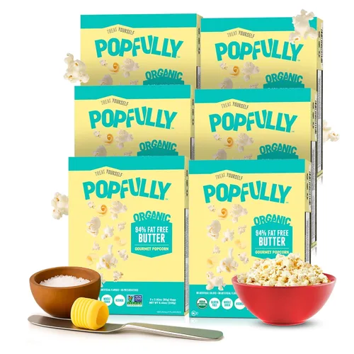 Miniatura 21 de POPFULLY Palomitas 94% libres de grasa totalmente explotadas, bolsas para compartir, sabor a mantequilla ligera, gran explosión, bolsas