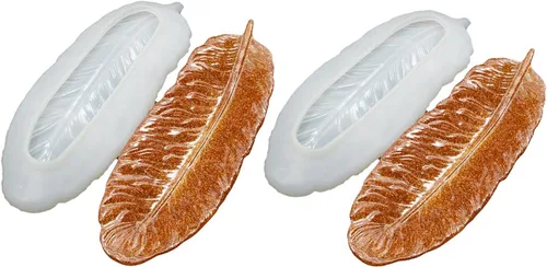 Molde de silicona en forma de plumas, 2 piezas, con resina epoxi, hormigón, cemento y arcilla polimérica, blanco transparente (M0007+M0007)
