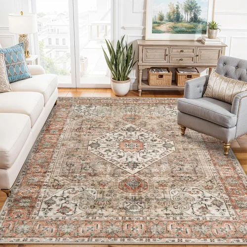 Miniatura 14 de Alfombra lavable de 2 x 3 pies para entrada: alfombras vintage con respaldo antideslizante para cocina, baño, alfombra resistente al agua