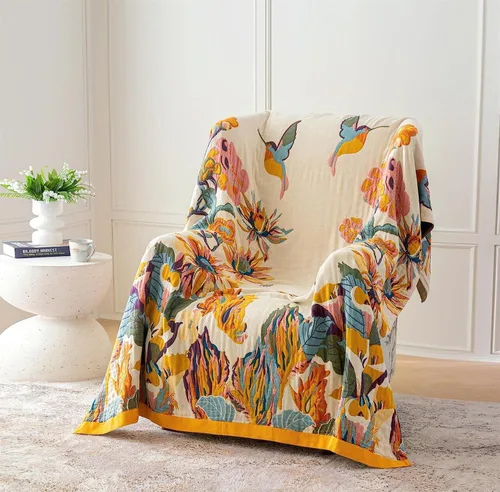 Miniatura 4 de MSGKV Manta de Tiro 100% Algodón para Cama Sofá Otoño 90''x 98'' Mantas de Muselina Súper Suaves Cálidas Colcha Bohemia Ligera Mantas Decorativas