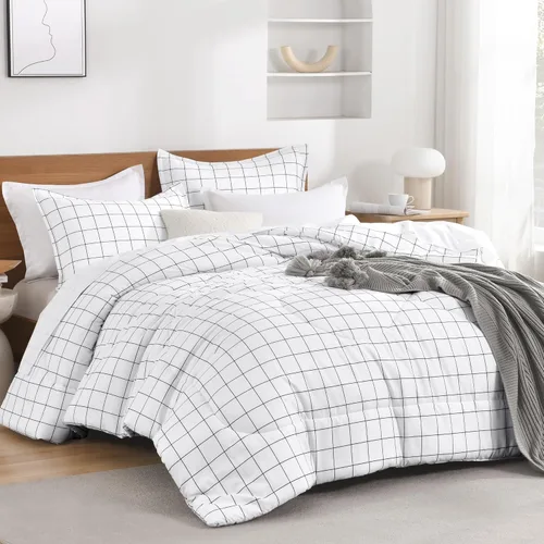 Miniatura 29 de Andency Edredón a cuadros tamaño individual (66 x 90 pulgadas), juego de cama a cuadros negros y blancos para adolescentes y niños, ropa de cama