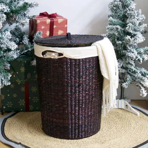 Miniatura 7 de Furnnylane Cesta de mimbre tejida a mano con tapa, 20 galones (75 L) Cesta grande para lavandería con forro extraíble para lavandería y decoración