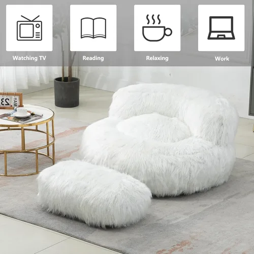 Miniatura 5 de Puf con reposapiés, puf de felpa con relleno incluido, suave puf para juegos, sofá gigante perezoso con otomana para adultos y niños, sala de estar