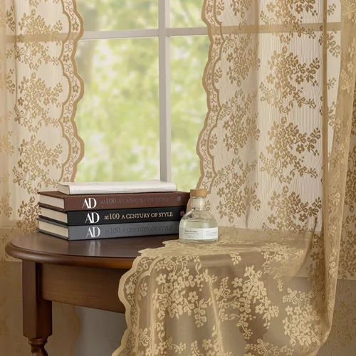 Miniatura 110 de YJ YANJUN Cortinas traslúcidas negras de 54 pulgadas de largo, panel de cortina de encaje gótico victoriano para cocina, cortinas cortas de Negro
