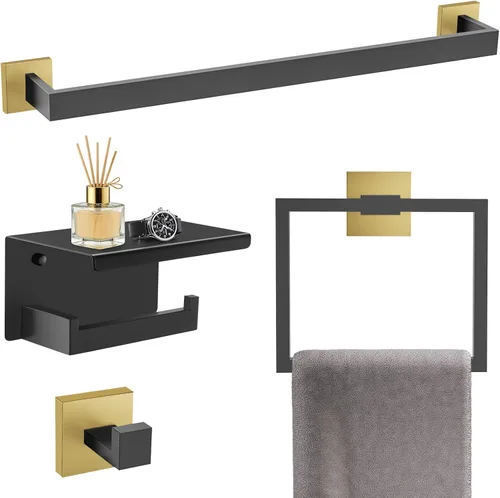 Miniatura 22 de TURS Juego de 4 piezas de accesorios de baño de 24 pulgadas, juego de toalleros de baño de acero inoxidable para montaje en pared, juego de Cromo