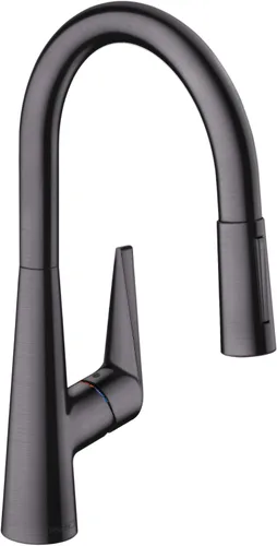 hansgrohe Talis S 72813341 - Grifo de cocina de arco alto, grifo para fregadero de cocina, cabezal rociador de acoplamiento magnético, cromo negro