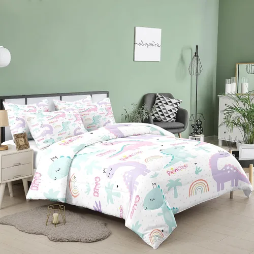 Miniatura 2 de NINENINE Juego de ropa de cama individual para niñas, juego de edredón de dinosaurio, juego de ropa de cama de princesa, juegos de edredón