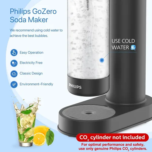 Miniatura 2 de Philips Máquina para hacer agua con gas ADD4901BKOQ/37, máquina de soda de plástico con botella de rosca rápida, botella de carbonatación PET de 1L