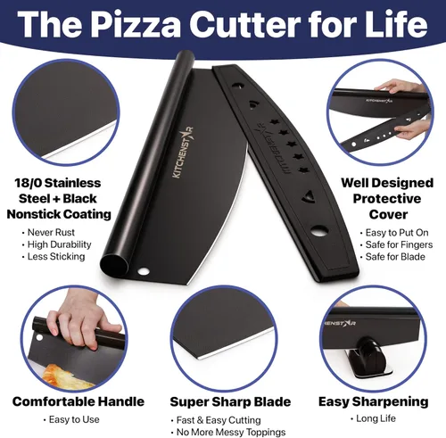 Miniatura 3 de Kitchenstar Cortador de pizza de 14" Cuchillo de acero inoxidable afilado para rebanar - Estilo balancín con cubierta de hoja Picar y rebanar