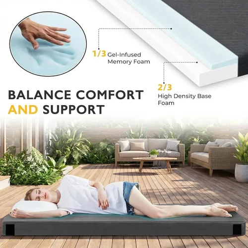 Miniatura 4 de Kingfun Colchón de espuma viscoelástica CertiPUR-US de 3 pulgadas, impermeable, enrollable, tapete grueso para dormir para tienda de campaña con Gris