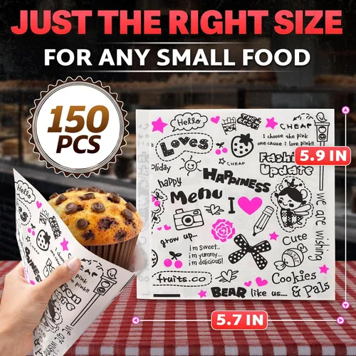 Miniatura 2 de Set de 150 bolsas para pretzels suaves - Bolsas de papel encerado para sándwiches de 14.5 x 15 cm, adecuadas para hamburguesas, pretzels y galletas