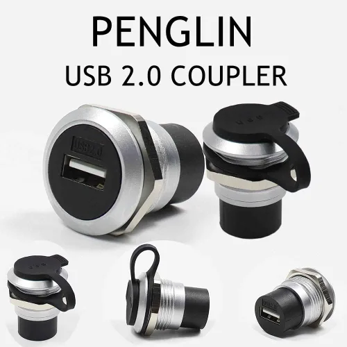 Miniatura 2 de PENGLIN Acoplador de montaje en panel USB 2.0, conector de paso USB, adaptador de extensión de mamparo hembra a hembra con tapón de agua/polvo