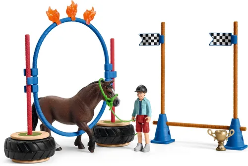 Schleich Farm World, juguetes de caballos para niños, juego de carreras de agilidad de poni con figuras de caballo y accesorios, juego de 22 piezas,