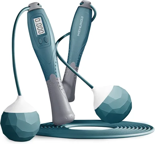 Cuerda de saltar con contador – Saltar sin cuerda inalámbrica para entrenamiento de fitness – Cuerda de velocidad con mango digital para ejercicios