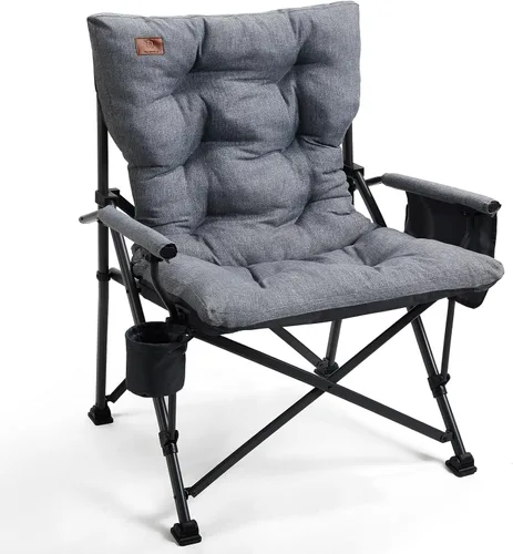 EVER ADVANCED Silla plegable acolchada de gran tamaño para camping para adultos, silla de césped resistente con bolsillos laterales, silla cuádruple