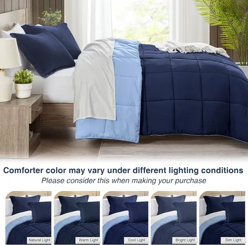 Miniatura 6 de satisomnia Juego de edredón tamaño California King, edredón de cama azul marino tamaño California King, edredón de cama alternativo de plumón de 3