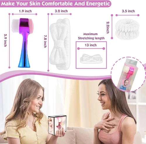 Miniatura 6 de Cepillo de limpieza facial 2 en 1 cepillo de limpieza facial de doble cara con cerdas suaves para exfoliación profunda de poros, maquillaje