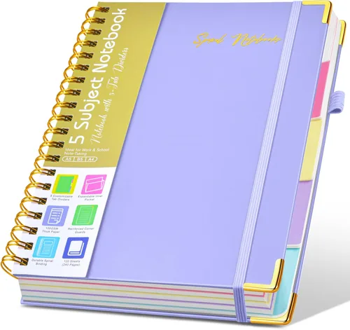 Miniatura 32 de Cuadernos en espiral de 8.5 x 11 pulgadas para trabajar con pestañas divisorias extraíbles, 300 páginas, cuaderno de 5 materias con rayas