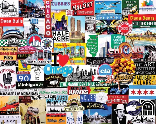 Miniatura 2 de White Mountain Rompecabezas de 1000 piezas de iconos de ciudad ventosa con piezas grandes para adultos y familia, 24 x 30 pulgadas, I Love Chicago