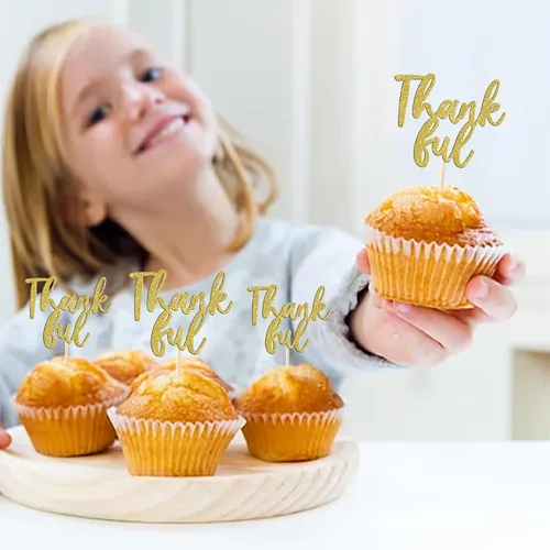 Miniatura 4 de Rsstarxi Paquete de 24 adornos para cupcakes con purpurina con purpurina para dar gracias, decoración de pasteles para el día de Acción de Gracias