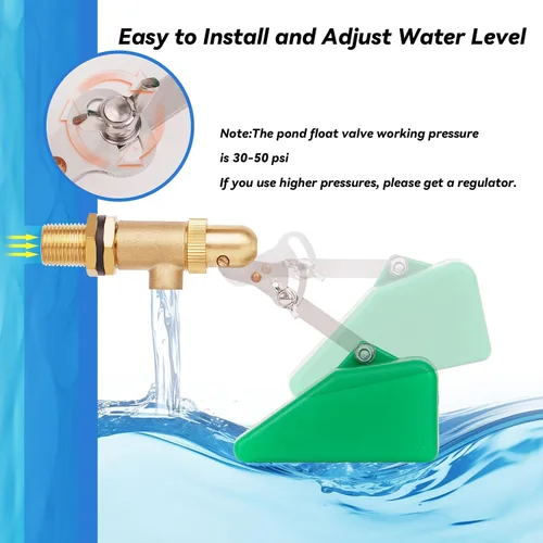 Miniatura 2 de LIUCOGXI Válvula de flotador de latón de 1/2 pulgada Válvula de agua con adaptador Válvula de flotador de estanque con brazo ajustable Válvula