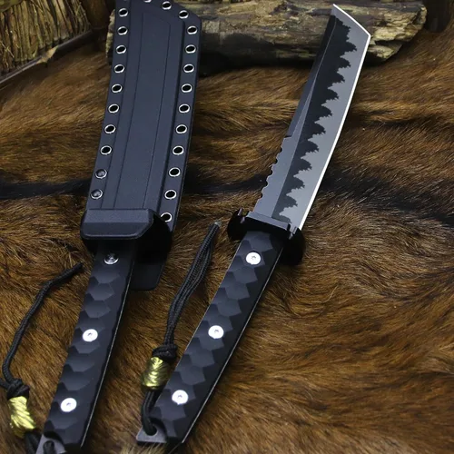 Miniatura 3 de BA-KOR Cuchillo para exteriores de estilo japonés de espiga completa de 15.8 pulgadas – acero DC53 de 8mm, mango y funda de fibra de nailon