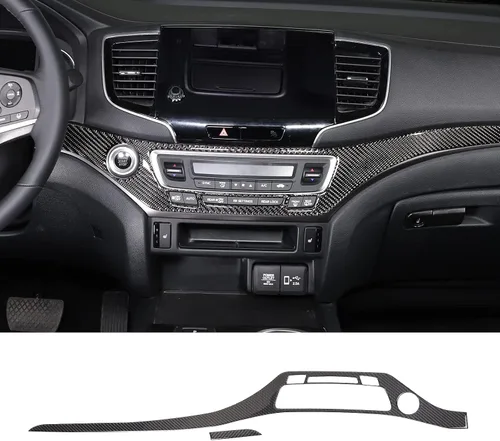 Miniatura 4 de Decoración de consola central de automóvil de fibra de carbono real suave 3D, marco de decoración, kit de decoración compatible con Honda Pilot 2015