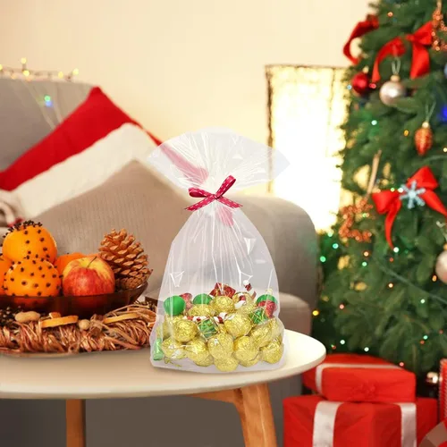 Miniatura 5 de Morepack Bolsas de celofán de fondo plano, 100 unidades, 10 x 4 x 14 pulgadas, bolsas de regalo de celofán de fondo plano transparente con lazos