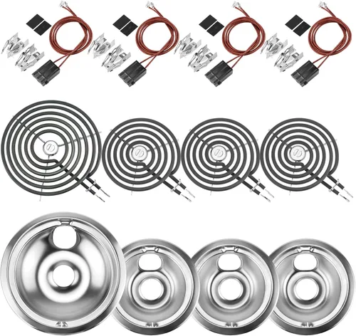 Miniatura 8 de Sartenes de goteo negras para quemador WB31M19(8") WB31M20(6") Repuesto de quemador de estufa eléctrica WB30M1(6") WB30M2(8")&WB17T10006 Bloque