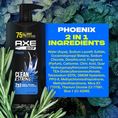 Miniatura 11 de AXE Wash and Care for Clean and Strong Hair Phoenix Champú y acondicionador 2 en 1 menta triturada y romero 100% botella reciclada, 28 onzas