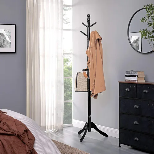 Miniatura 7 de VASAGLE Perchero de madera maciza y soporte, árbol de pasillo independiente con 10 ganchos para sombreros, bolsos, carteras, para entrada, pasillo