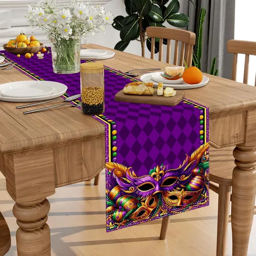 Miniatura 3 de Camino de mesa de Mardi Gras, carnaval de Brasil, Nueva Orleans, martes graso, mantel para fiesta de máscaras, decoración y suministros de diamantes
