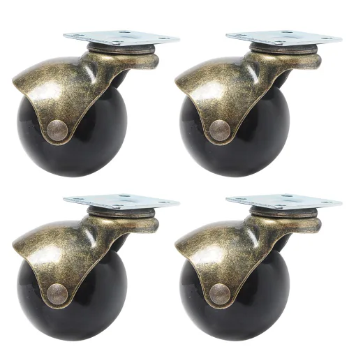 Paquete de 4 ruedas giratorias de bola de 1.5 pulgadas, sin freno, giratorias de 360 grados, resistentes placas giratorias de metal con capucha en