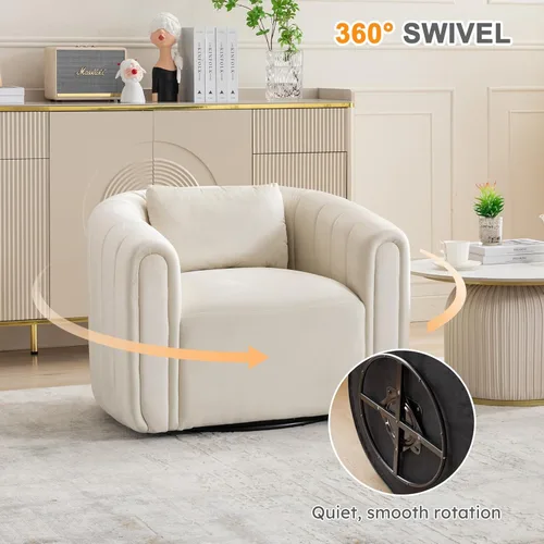 Miniatura 6 de ANJ Juego de 2 sillas giratorias de barril con almohada regordeta, silla decorativa de terciopelo holandés de canal moderno, cómodo sillón redondo
