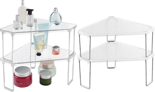 Miniatura 10 de mDesign Estante apilable de esquina de plástico/acero, estante organizador de almacenamiento para baño, tocador, encimera, fregadero, gabinete