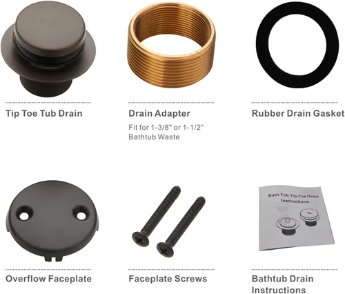 Miniatura 5 de WELLUP - Kit de conversión de drenaje de bañera con punta de bronce, kit de ajuste de drenaje de bañera con placa frontal de desbordamiento de dos