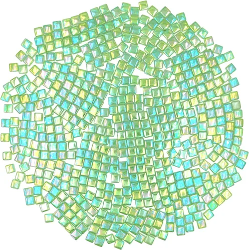 Azulejos de mosaico de cristal cuadrados de 1.1 libras, azulejos de mosaico de vidrio iridiscentes para manualidades, piezas de mosaico, Verde