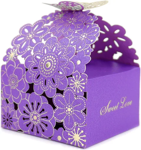 Kslong Juego de 50 unidades por juego de cajas huecas de dulces con diseño de flores y mariposas, cajas de regalo de galletas, decoración de fiesta